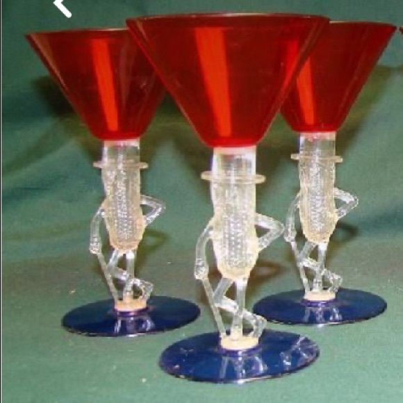 Antique Mr. Peanut Martinis Glasses in Red, White,& Blue Plastic from 1950’a VGC - Picture 2 of 9